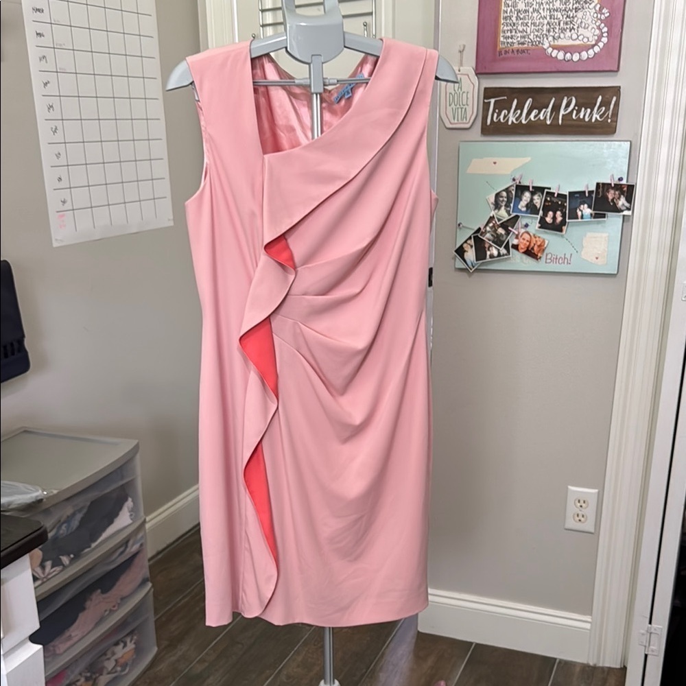 ANTONIO MELANI Pink Sheath Dress Asymmetrical Sleeveless